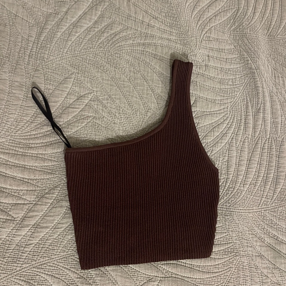 Aritzia one shoulder brown crop top